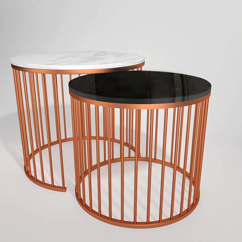 Black & White Caged Copper Nesting Table Set of 2 - Decor Mantra 