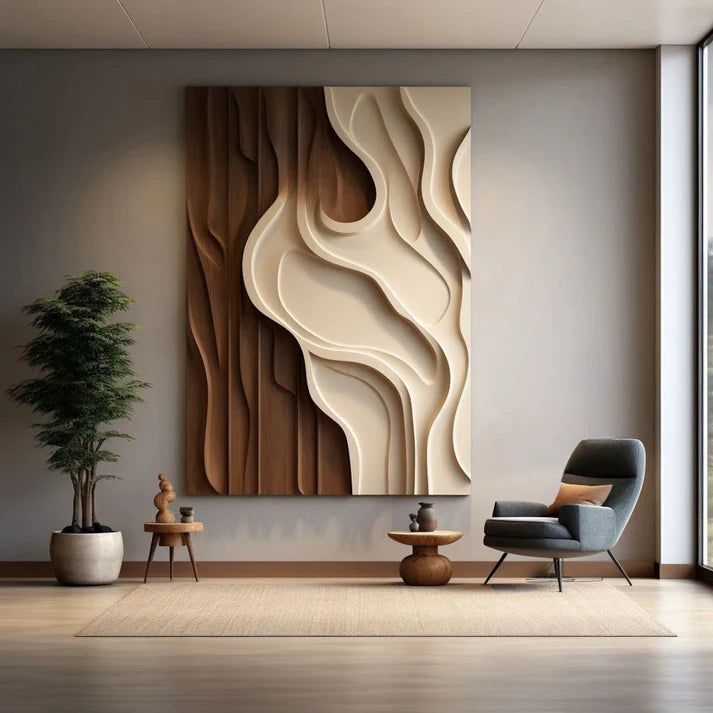 Brown and Cream Abstract Relief 3D Wall Art Home Decor