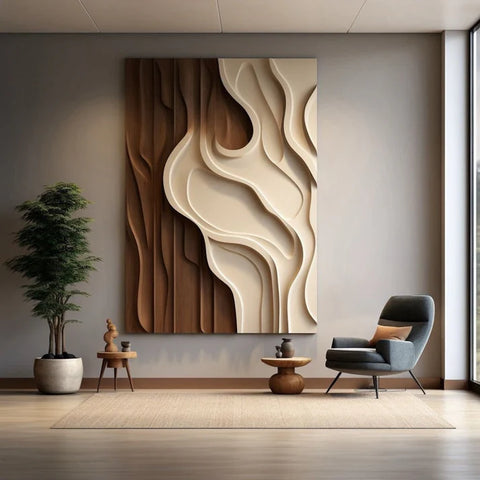 Brown and Cream Abstract Relief 3D Wall Art Home Decor