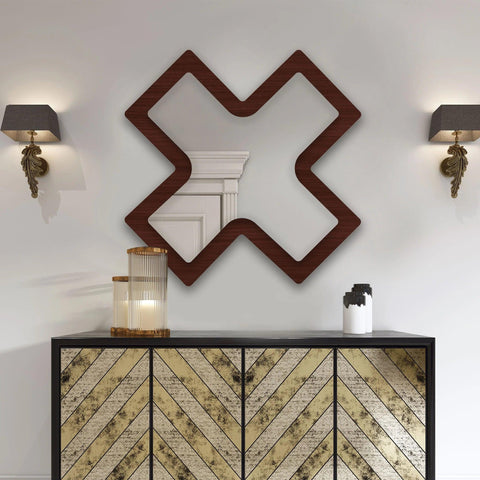 Brown Cross Shape Decoration Item Wooden Wall Mirror - Decor Mantra 