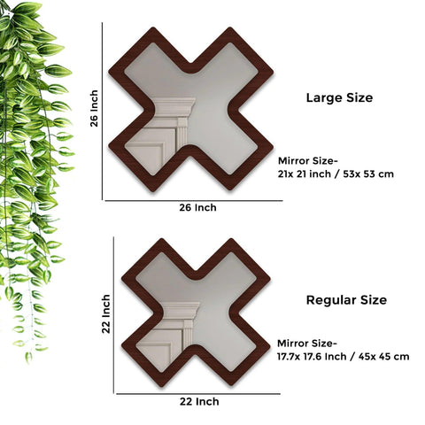 Brown Cross Shape Decoration Item Wooden Wall Mirror - Decor Mantra 