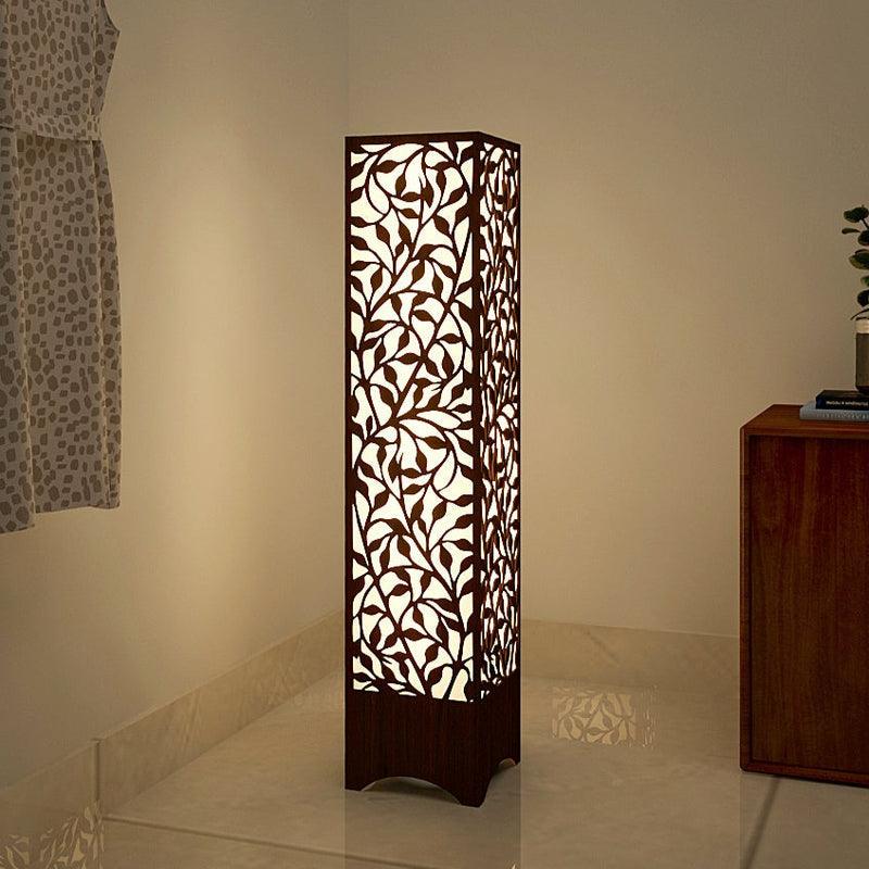 Beautiful Wooden Floor Lamp With Flower Pattern Design For Living Room, Bedroom - Decor Mantra 
