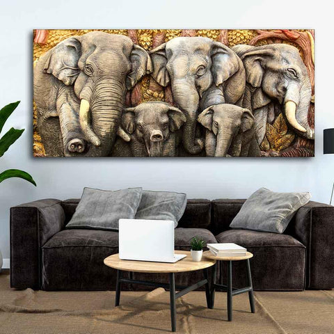 Beautiful Elephants Premium Wall Painting - Decor Mantra 