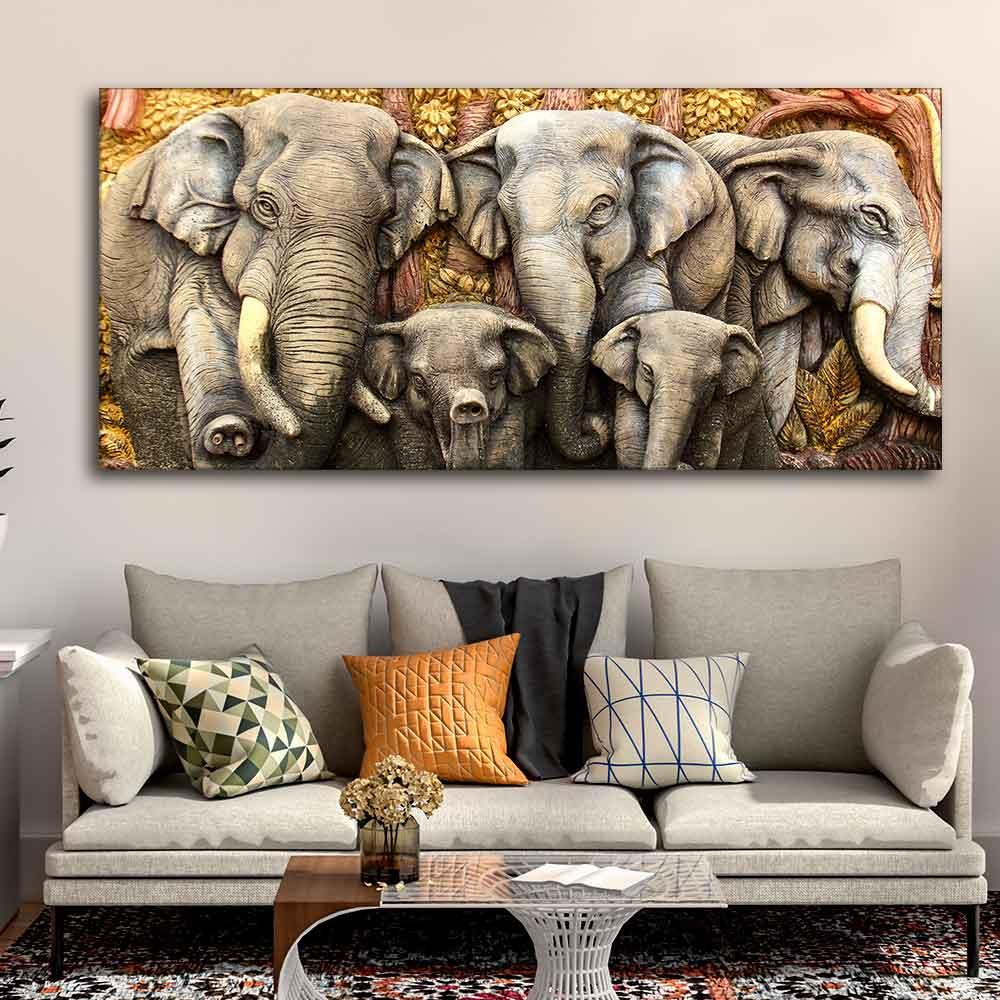 Beautiful Elephants Premium Wall Painting - Decor Mantra 