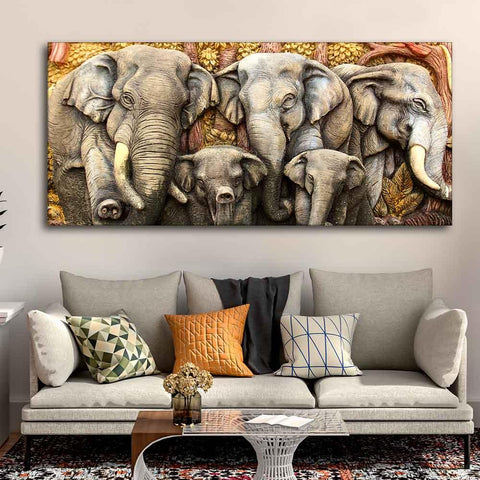 Beautiful Elephants Premium Wall Painting - Decor Mantra 