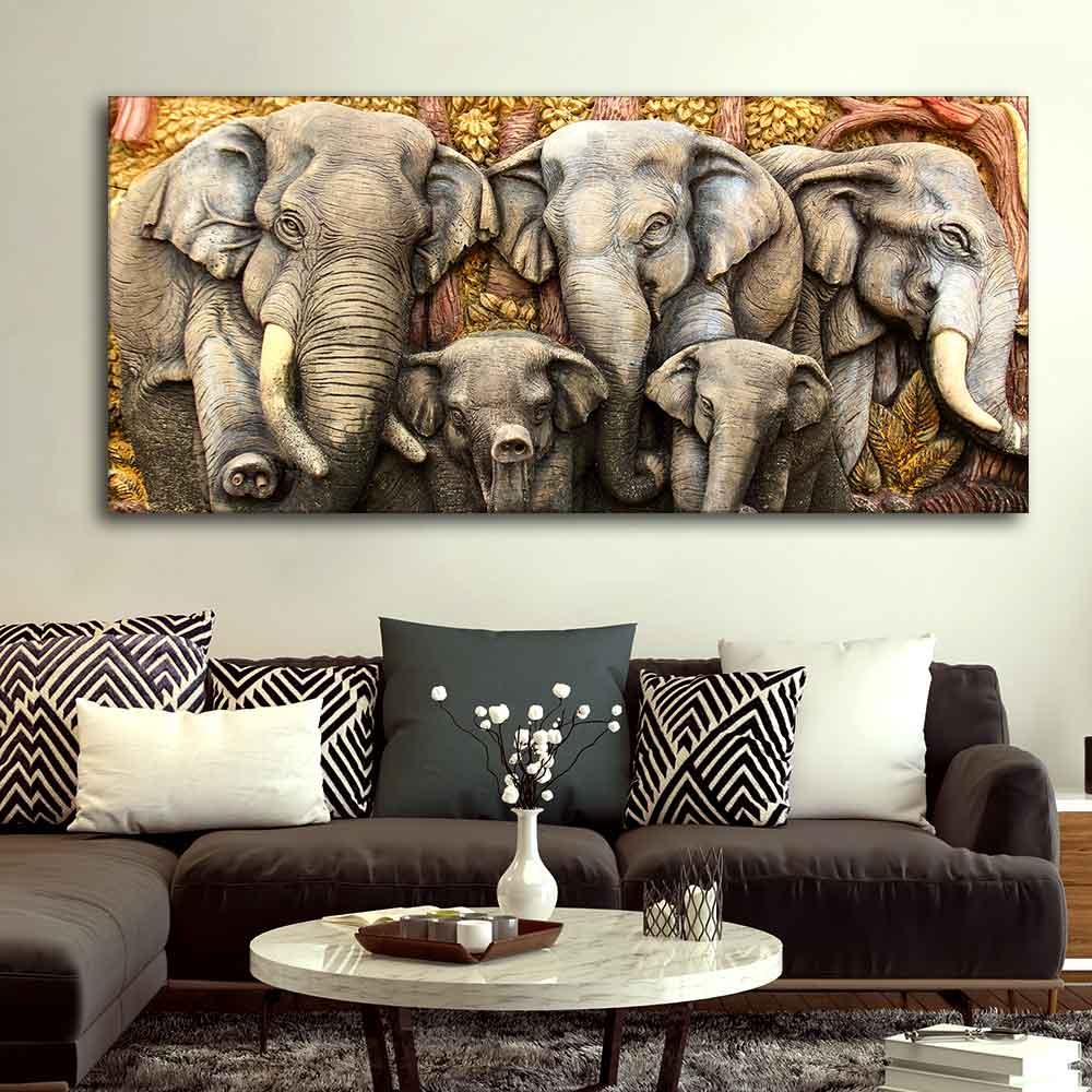Beautiful Elephants Premium Wall Painting - Decor Mantra 