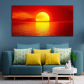 Canvas Wall Painting of Scarlet Sunset Over Ocean