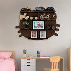 Cat Shape Backlit Designer Wooden Wall Shelf / Book Shelf / Night Light, Walnut Finish - Decor Mantra 