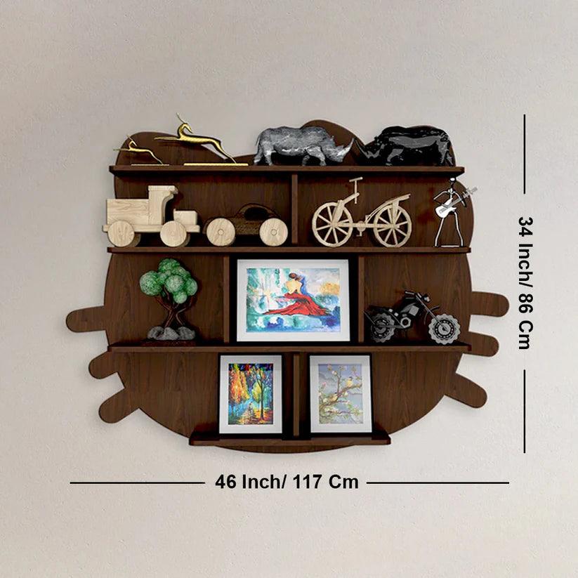 Cat Shape Backlit Designer Wooden Wall Shelf / Book Shelf / Night Light, Walnut Finish - Decor Mantra 