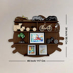 Cat Shape Backlit Designer Wooden Wall Shelf / Book Shelf / Night Light, Walnut Finish - Decor Mantra 