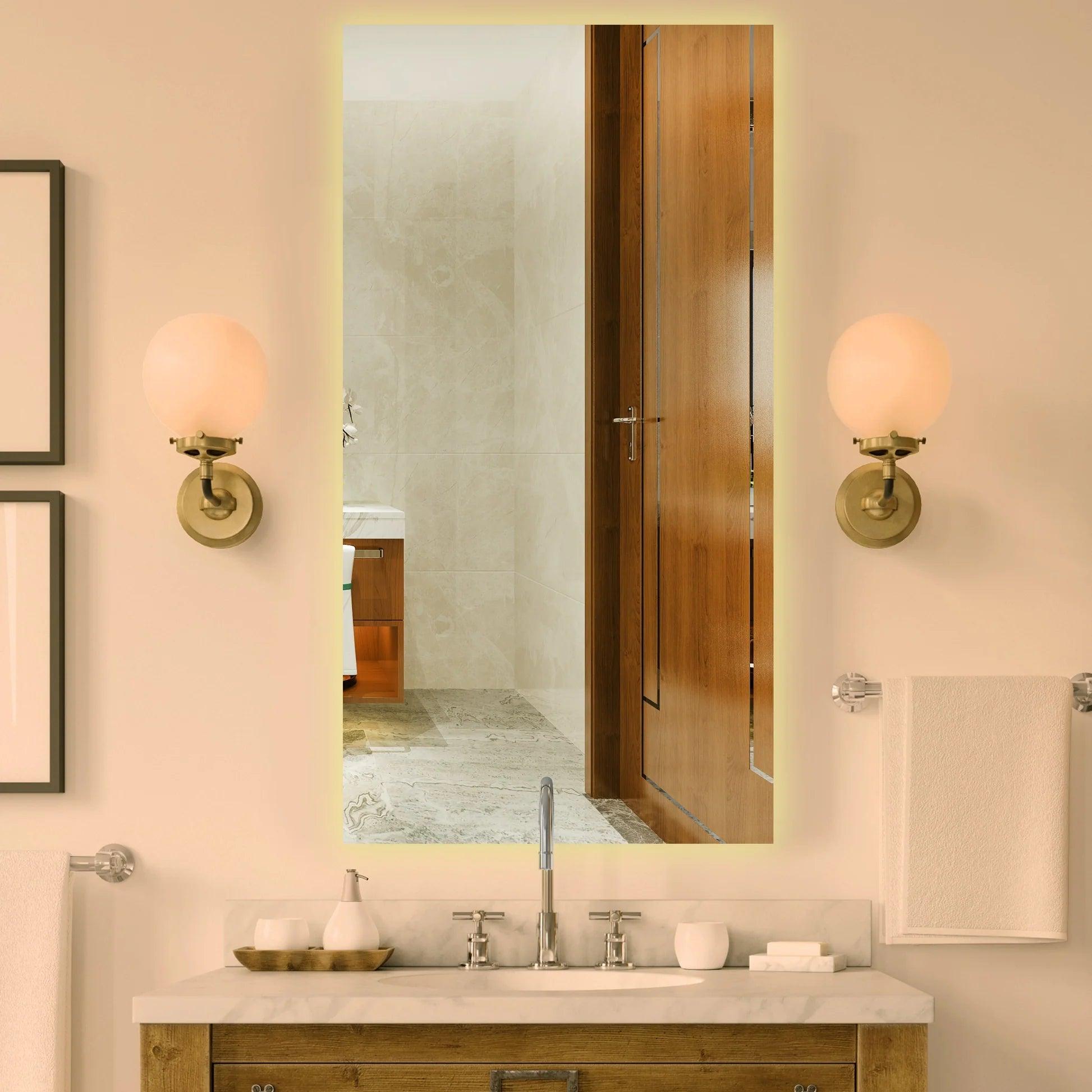 Chic & Minimalist Rectangular Bathroom Mirror With LED - Decor Mantra 