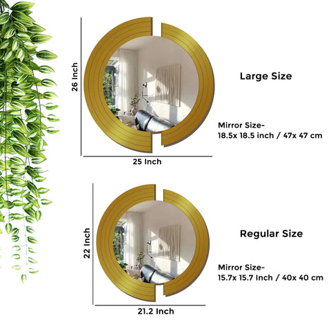 Circle In 2 Pieces Design Wood Wall Mirror With Gold Texture - Decor Mantra 