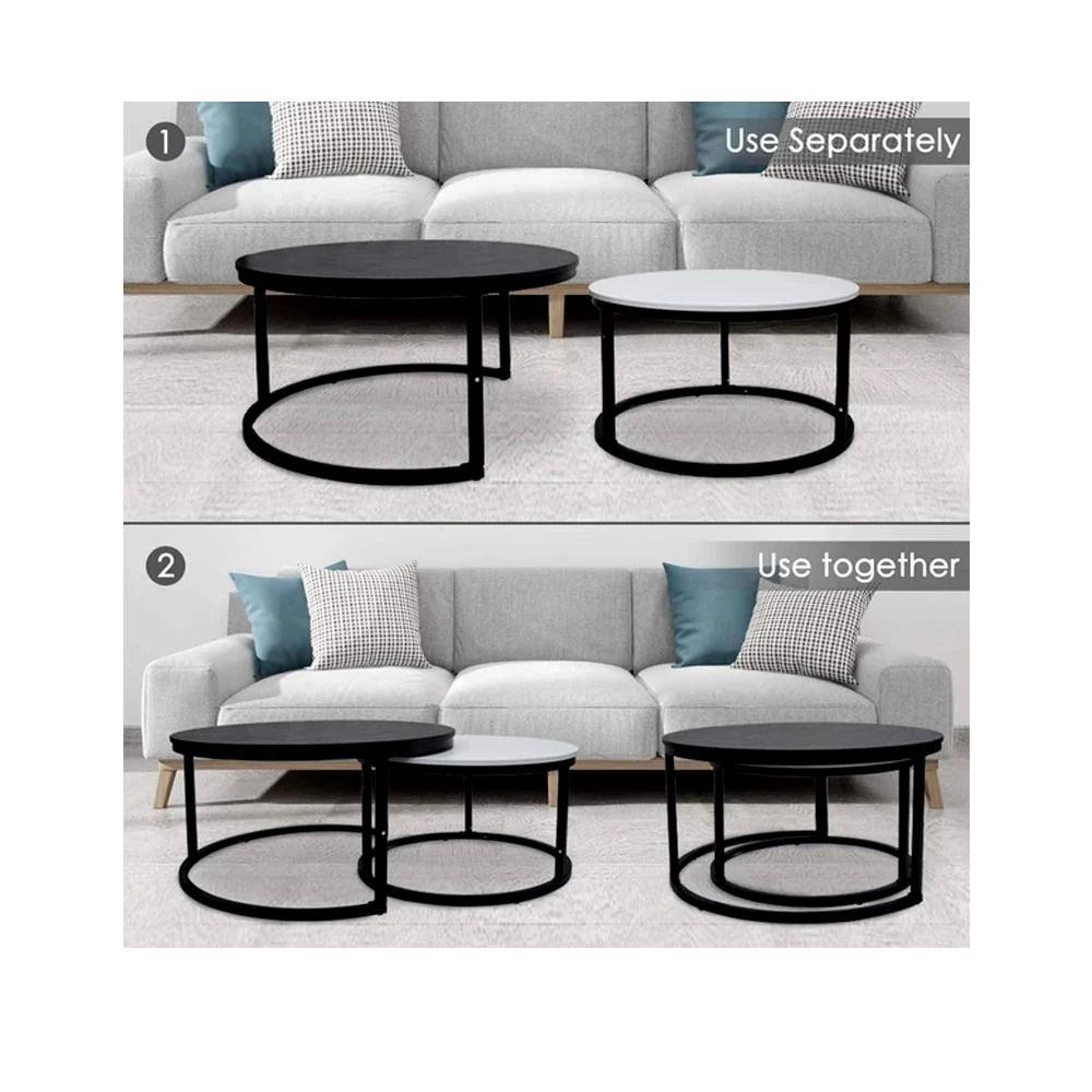 Classic Black & White Round Coffsee Table Set of 2 - Decor Mantra 