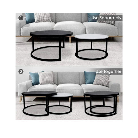 Classic Black & White Round Coffsee Table Set of 2 - Decor Mantra 