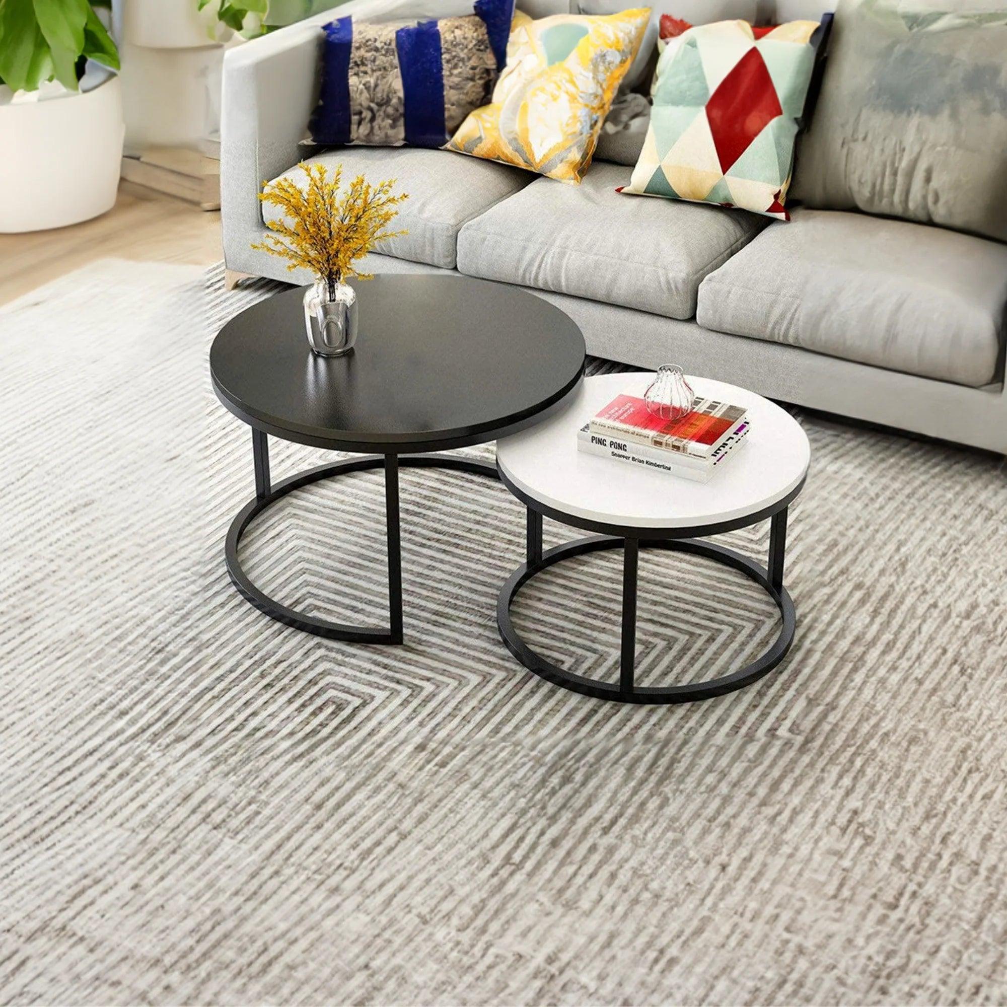 Classic Black & White Round Coffsee Table Set of 2 - Decor Mantra 