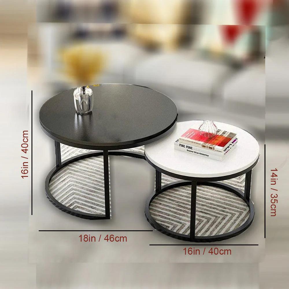 Classic Black & White Round Coffsee Table Set of 2 - Decor Mantra 