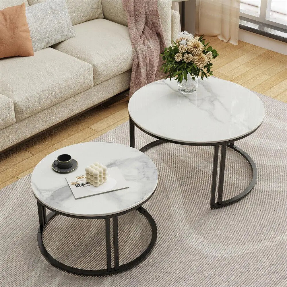 Classic Black Round Coffee Table Set of 2 - Decor Mantra 