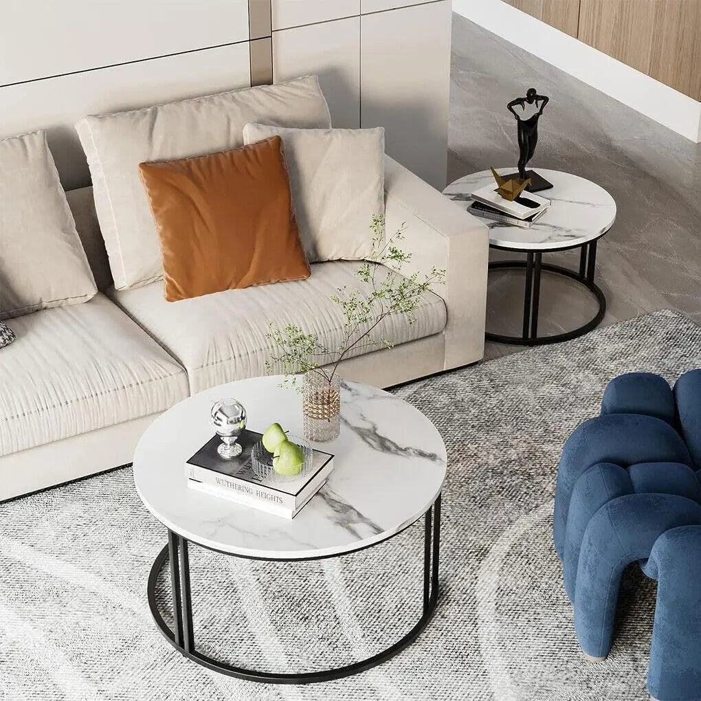 Classic Black Round Coffee Table Set of 2 - Decor Mantra 