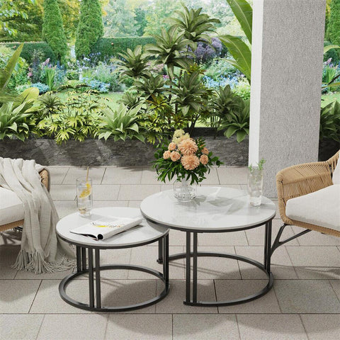 Classic Black Round Coffee Table Set of 2 - Decor Mantra 