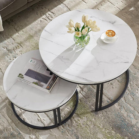 Classic Black Round Coffee Table Set of 2 - Decor Mantra 