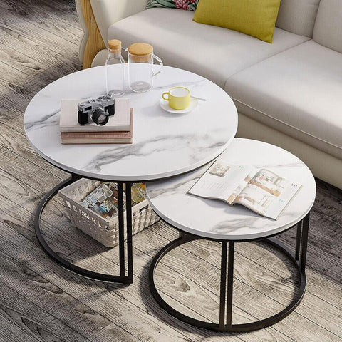Classic Black Round Coffee Table Set of 2 - Decor Mantra 