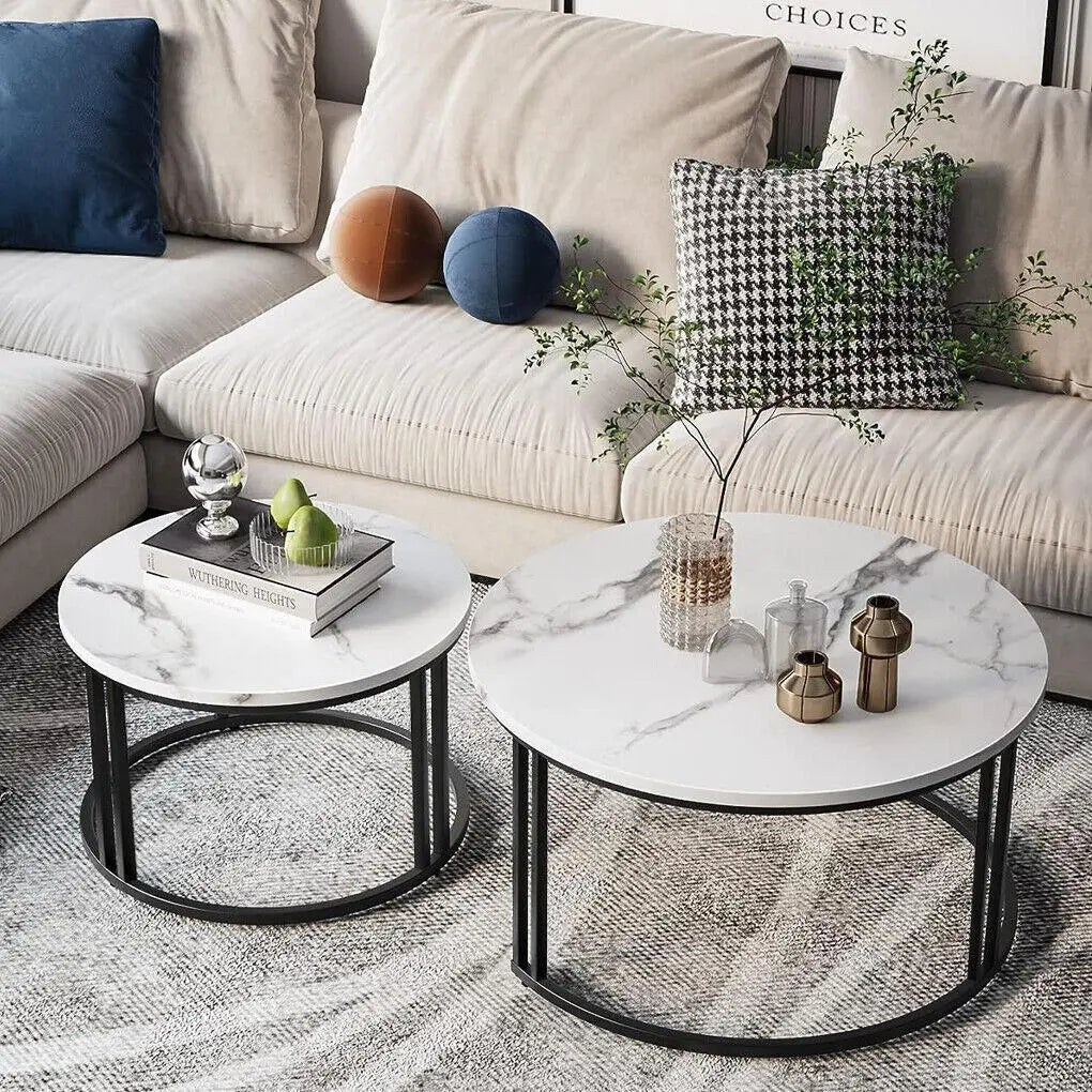 Classic Black Round Coffee Table Set of 2 - Decor Mantra 