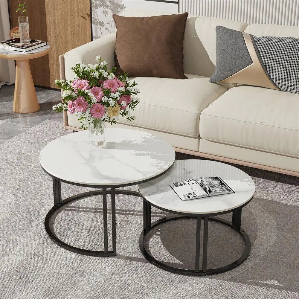 Classic Black Round Coffee Table Set of 2 - Decor Mantra 