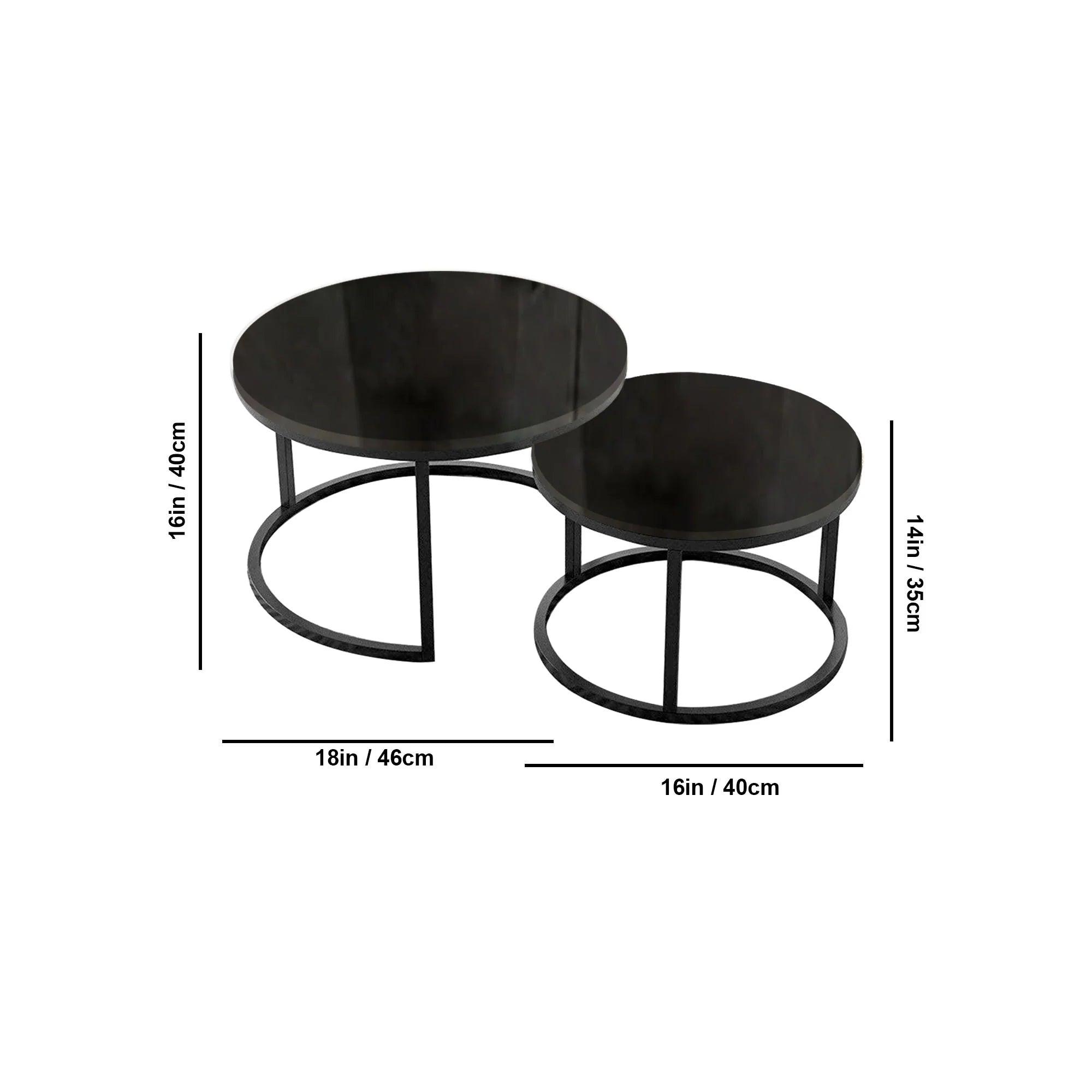 Classic Black with Black Metallic Finish Round Coffee Table Set of 2 - Decor Mantra 