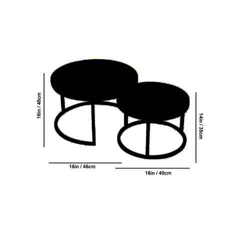 Round White Marble Coffee Tables with Iron Bases, Set of 2