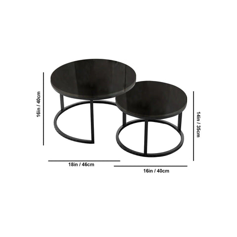 Classic Black with Black Metallic Finish Round Coffee Table Set of 2 - Decor Mantra 