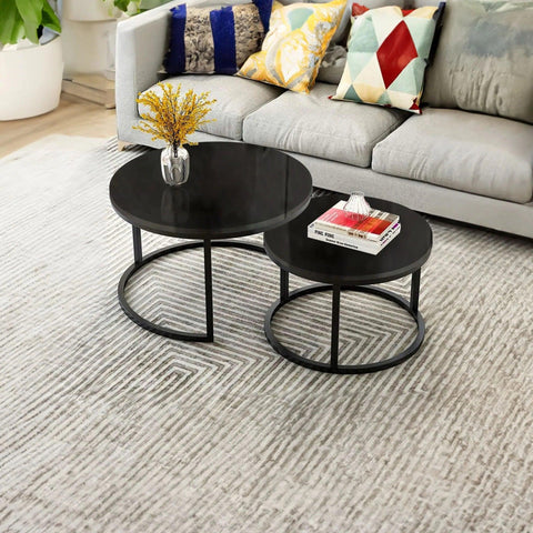 Classic Black with Black Metallic Finish Round Coffee Table Set of 2 - Decor Mantra 