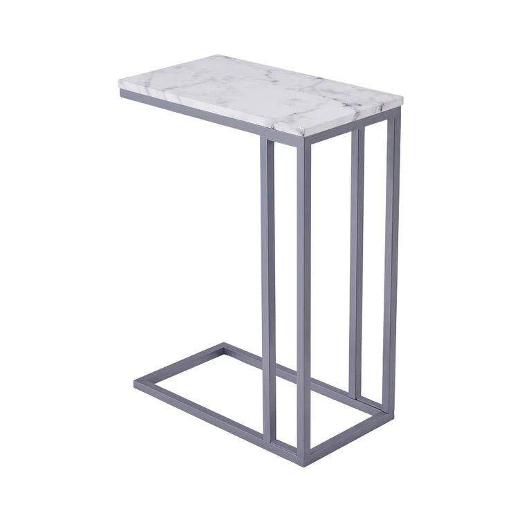 Classic C-Shaped White Marble Designer Side Table - Decor Mantra 