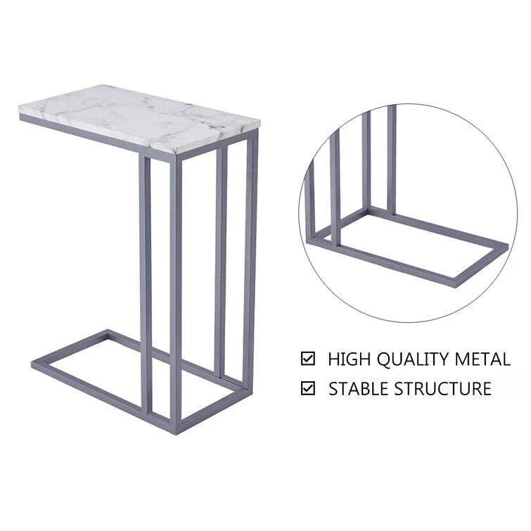 Classic C-Shaped White Marble Designer Side Table - Decor Mantra 