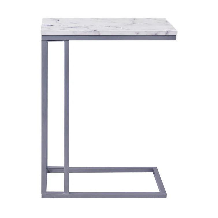 Classic C-Shaped White Marble Designer Side Table - Decor Mantra 