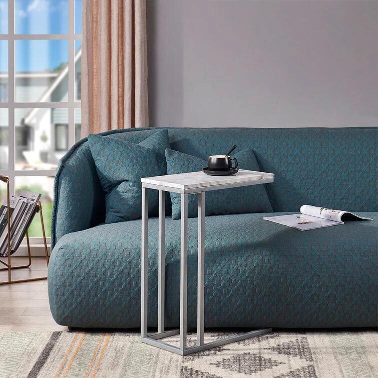 Classic C-Shaped White Marble Designer Side Table - Decor Mantra 