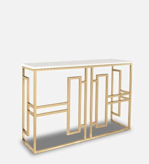 Classic Console Table with White Marble in Golden Metal Finish - Decor Mantra 