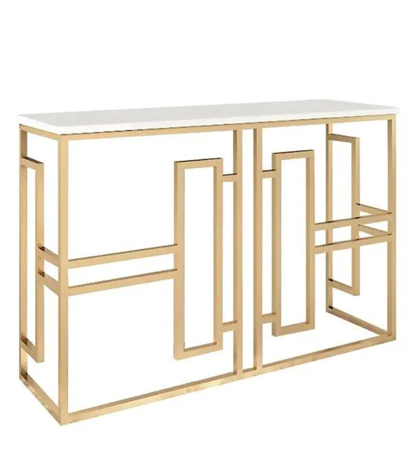 Classic Console Table with White Marble in Golden Metal Finish - Decor Mantra 