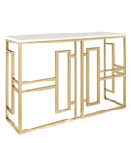 Classic Console Table with White Marble in Golden Metal Finish - Decor Mantra 