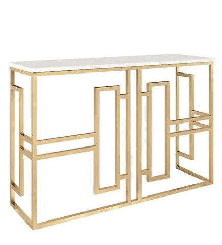 Classic Console Table with White Marble in Golden Metal Finish - Decor Mantra 
