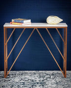 Classic Design Console Table White Rectangular Shape with Copper Metal Finish Decor Mantra
