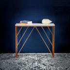 Classic Design Console Table White Rectangular Shape with Copper Metal Finish Decor Mantra