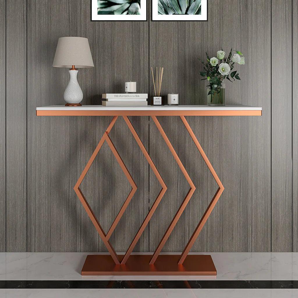 Classic Design Copper Console Table in Geometric Pattern - Decor Mantra 
