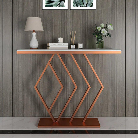 Classic Design Copper Console Table in Geometric Pattern - Decor Mantra 