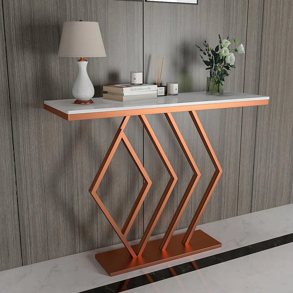 Classic Design Copper Console Table in Geometric Pattern - Decor Mantra 