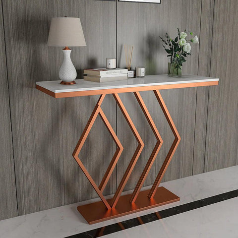 Classic Design Copper Console Table in Geometric Pattern - Decor Mantra 