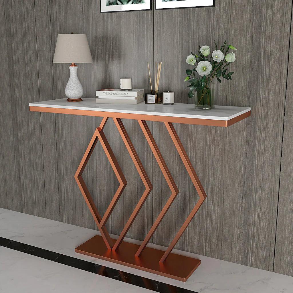 Classic Design Copper Console Table in Geometric Pattern - Decor Mantra 