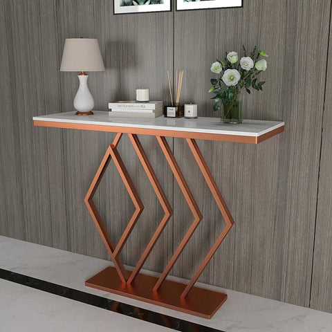 Classic Design Copper Console Table in Geometric Pattern - Decor Mantra 