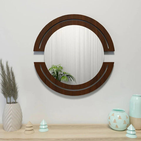 Classic Design Vanity Mirror with Walnut Finish - Decor Mantra 