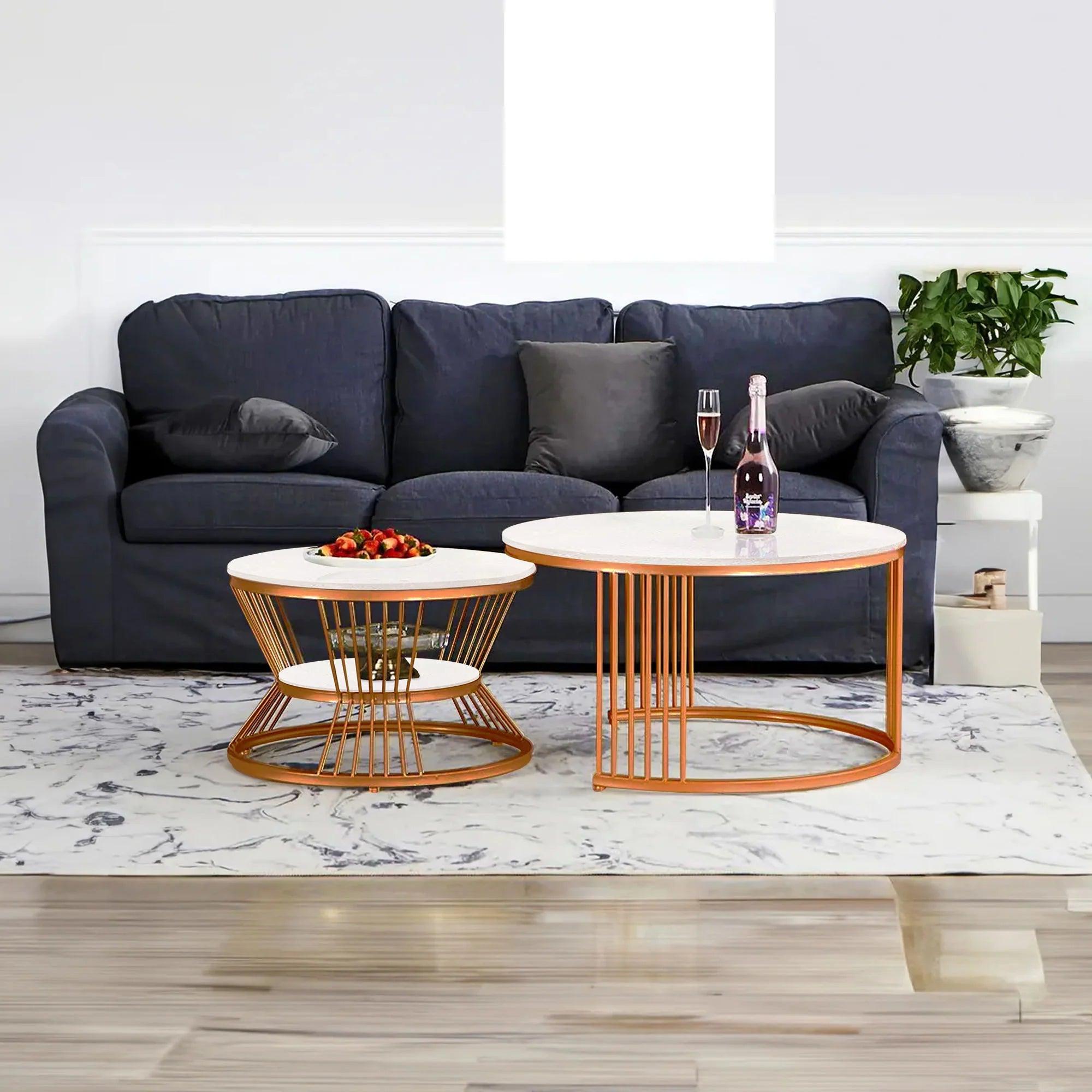 Classic Style Complementing Copper Coffee Table Set of 2 - Decor Mantra 