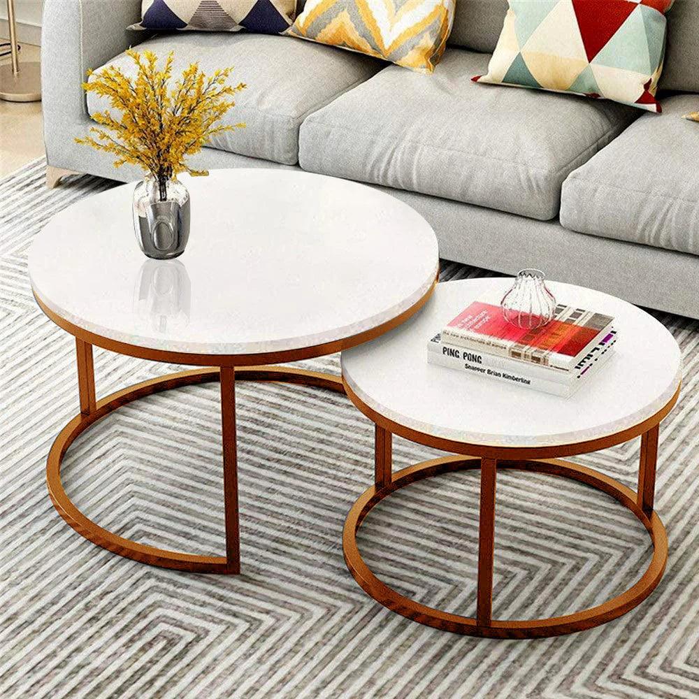 Classic Style White Round Coffee Table Set of 2 - Decor Mantra 